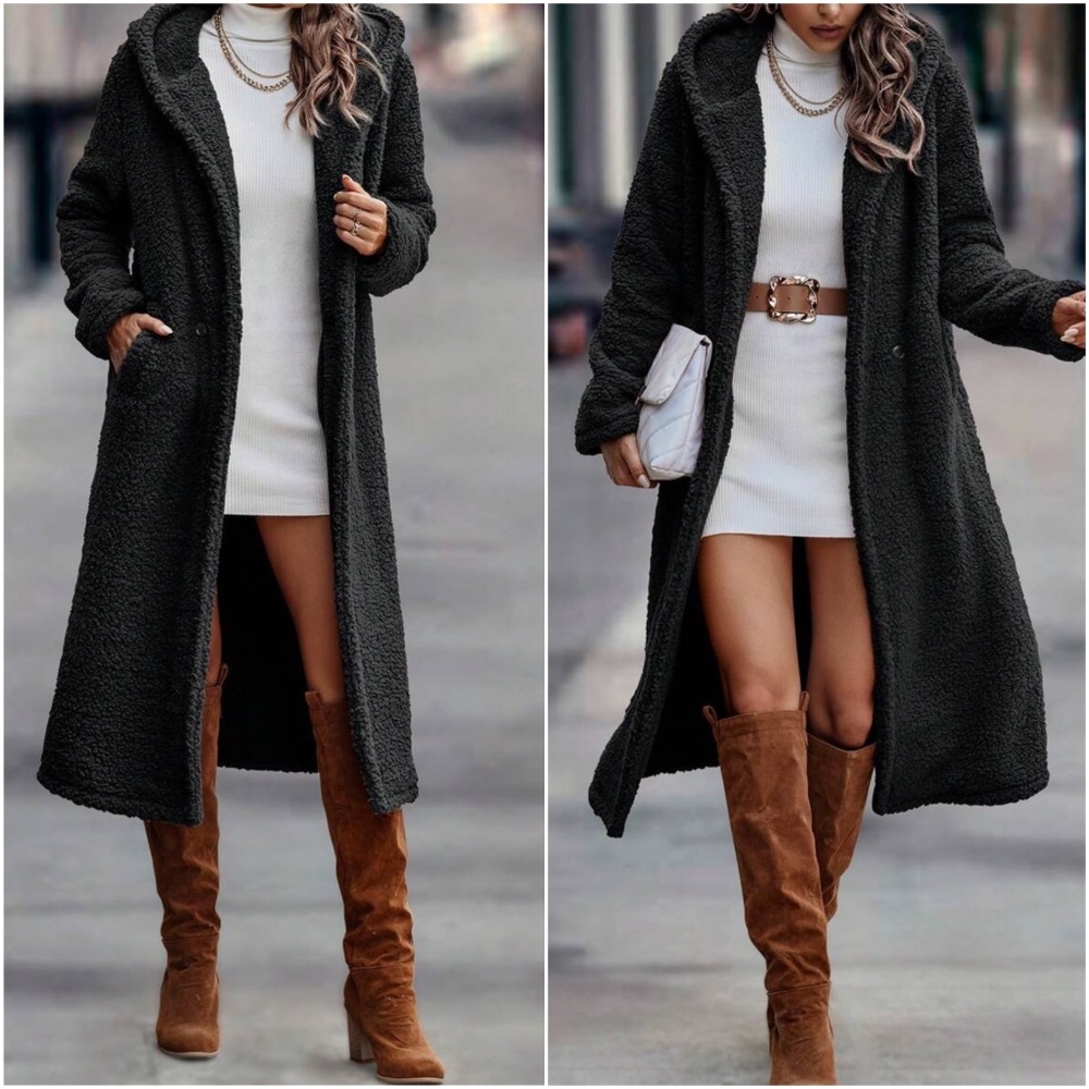 Cozy Teddy Hoodie Long Jacket Coat - Picture 2 of 8